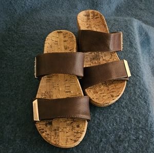 Vionic Pepper Cork Platform Wedge Brown Leather Sandals Size 5